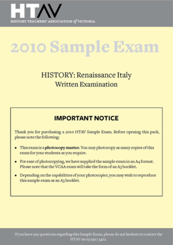 2010 HTAV Renaissance Italy Sample Exam - Hardcopy 2010 HTAV Renaissance Italy Sample Exam - Hardcopy