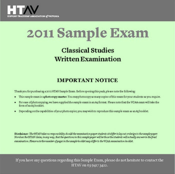 2011 Classical Studies Sample Exam - CD 2011 Classical Studies Sample Exam - CD